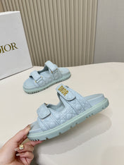 DIOR CLASSIC DOUBLE-STRAP SLIDES 25S IN PASTEL BLUE CALFSKIN