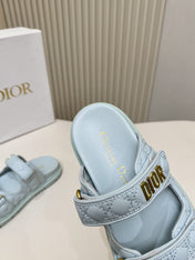 DIOR CLASSIC DOUBLE-STRAP SLIDES 25S IN PASTEL BLUE CALFSKIN