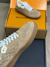 STADIUM SNEAKER IN KHAKI BROWN EMBOSSED MONOGRAM SUEDE