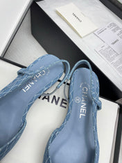 CC SLINGBACK 25S 25 MM IN BLUE DENIM WITH PLAID PATTERN