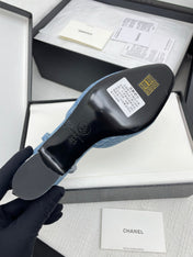 CC SLINGBACK 25S 65 MM IN BLUE DENIM WITH PLAID PATTERN