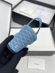 CC SLINGBACK 25S 65 MM IN BLUE DENIM WITH PLAID PATTERN