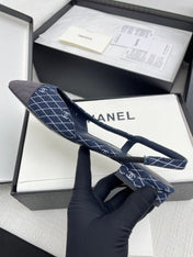 CC SLINGBACK 25S 25 MM IN NAVY BLUE DENIM WITH PLAID PATTERN