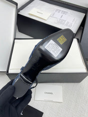 CC SLINGBACK 25S 65 MM IN NAVY BLUE DENIM WITH PLAID PATTERN