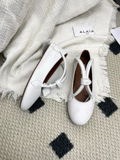 ALAIA 26S BALLET TECKEL IN WHITE CALFSKIN