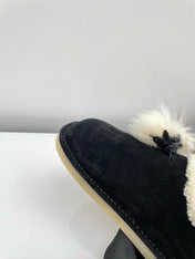 MIUMIU 26S ANKLE SHEARLING BOOTS IN BLACK SUEDE
