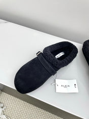 ALAIA 26S MULE IN BLACK SUEDE AND WOOL
