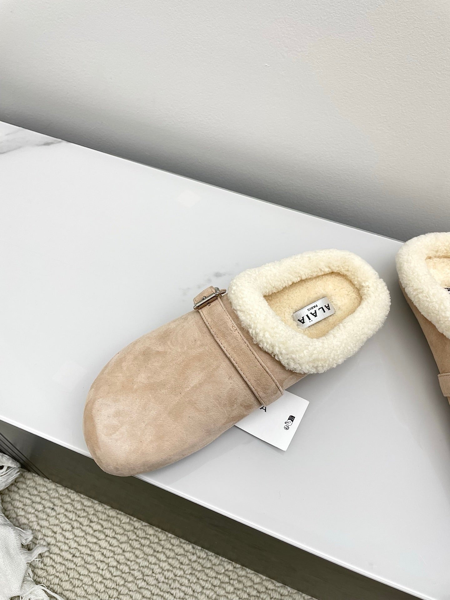 ALAIA 26S MULE IN BEIGE SUEDE AND WOOL