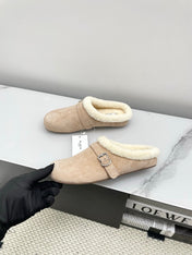 ALAIA 26S MULE IN BEIGE SUEDE AND WOOL