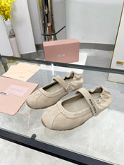 RUCHES NAPPA BALLERINAS IN BEIGE SUEDE