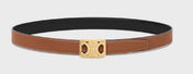 CL MEDIUM 25 MM REVERSIBLE FRAMED TRIOMPHE BELT BLACK AND BRONZE BROWN CALFSKIN GOLD HARDWARE