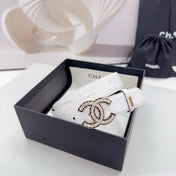 CC 30MM BELT IN WHITE EMBROIDERED CALFSKIN METAL HARDWARE