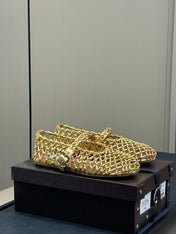 ALAIA MARY JANE FLATS 25S IN GOLD MESH CALSKIN WITH SILVER HARDWARE