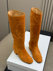 CELINE 26S HIGH-TOP BOOTS IN ORANGE BROWN SUEDE