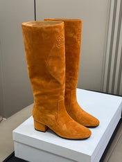 CELINE 26S HIGH-TOP BOOTS IN ORANGE BROWN SUEDE