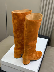 CELINE 26S HIGH-TOP BOOTS IN ORANGE BROWN SUEDE