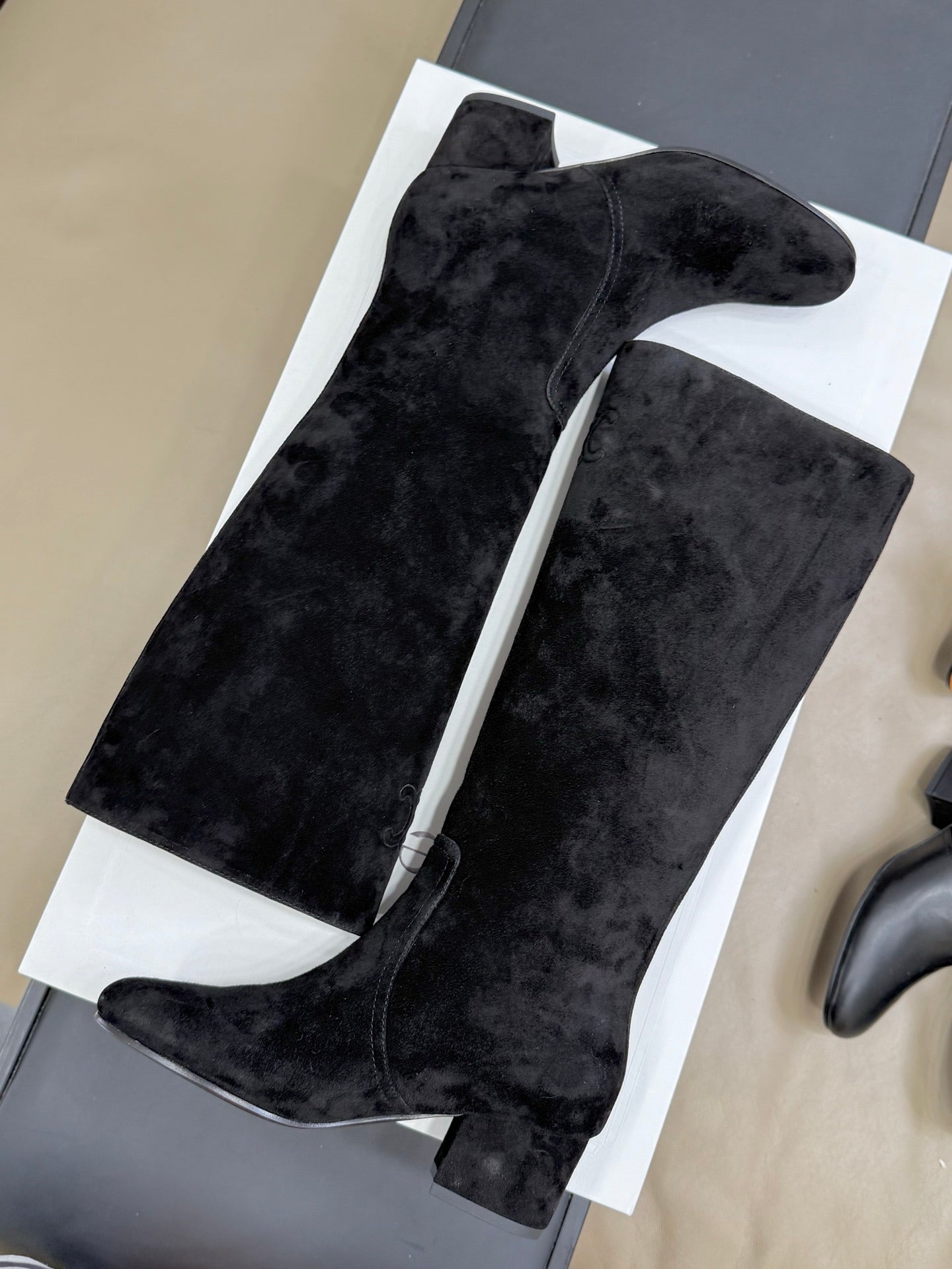 CELINE 26S HIGH-TOP BOOTS IN BLACK SUEDE