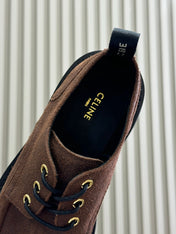 CELINE 25S THICK SOLED LOAFERS IN BROWN CALFSKIN SUEDE