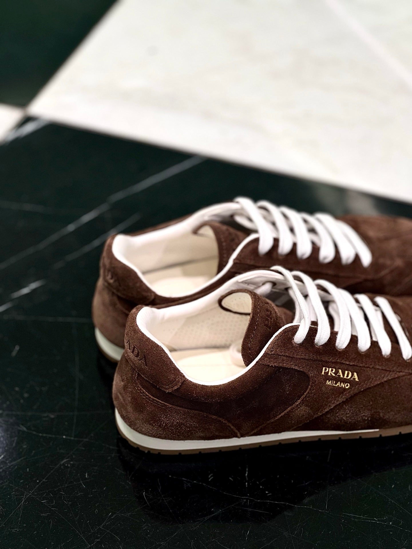 PRADA 25S SNEAKER IN DARK BROWN SUEDE STYLE 6