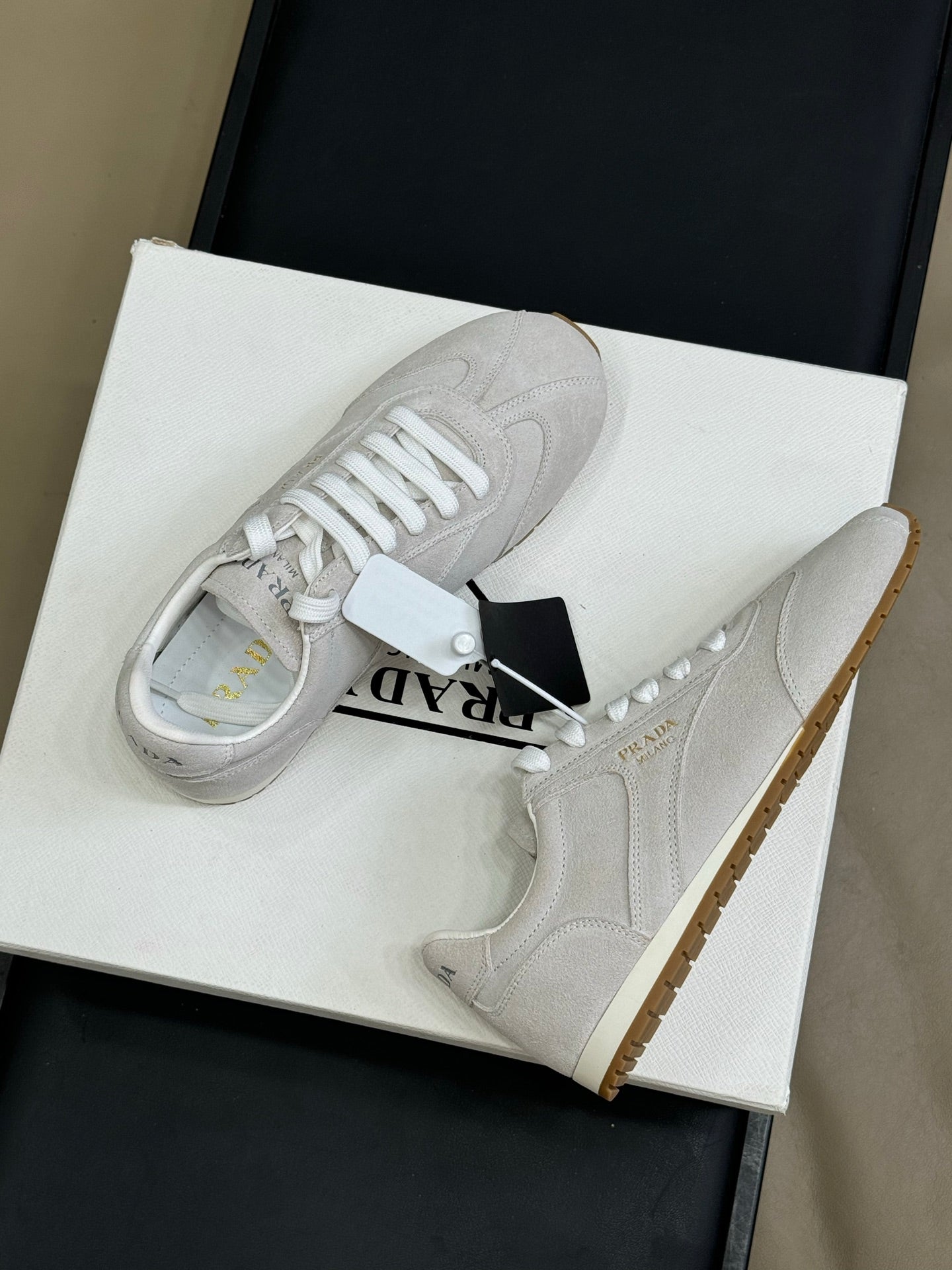 PRADA 25S SNEAKER IN LIGHT GREY SUEDE STYLE 7