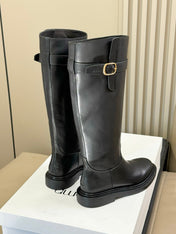 CELINE 26S HIGH-TOP BOOTS IN BLACK CALFSKIN WITH GOLD HARDWARE