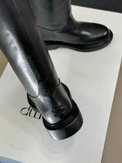 CELINE 26S HIGH-TOP BOOTS IN BLACK CALFSKIN WITH GOLD HARDWARE