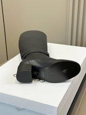 CELINE 26S HIGH-TOP HEELED BOOTS IN BLACK CALFSKIN