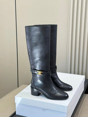 CELINE 26S HIGH-TOP HEELED BOOTS IN BLACK CALFSKIN