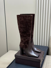 ALAIA 25S KNEE BOOTS IN BROWN CALFSKIN AND SUEDE