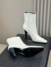YSL 26S HEELED BOOTS IN WHITE CALFSKIN
