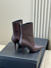 YSL 26S ZIPPERED HEELED BOOTS IN DUSTY BROWN CALFSKIN