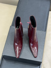 YSL 26S ZIPPERED HEELED BOOTS IN DARK RED SHINY CALFSKIN