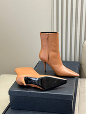 YSL 26S ZIPPERED HEELED BOOTS IN ORANGE BROWN CALFSKIN