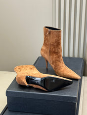 YSL 26S ZIPPERED HEELED BOOTS IN LIGHT BROWN SUEDE
