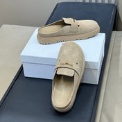 DIOR 26S BOY MULE IN DARK BEIGE SUEDE GOLD HARDWARE