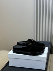 DIOR 26S BOY MULE IN BLACK SUEDE GOLD HARDWARE
