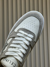CELINE 26S WEDGE SNEAKERS IN WHITE CALFSKIN AND GREY SUEDE