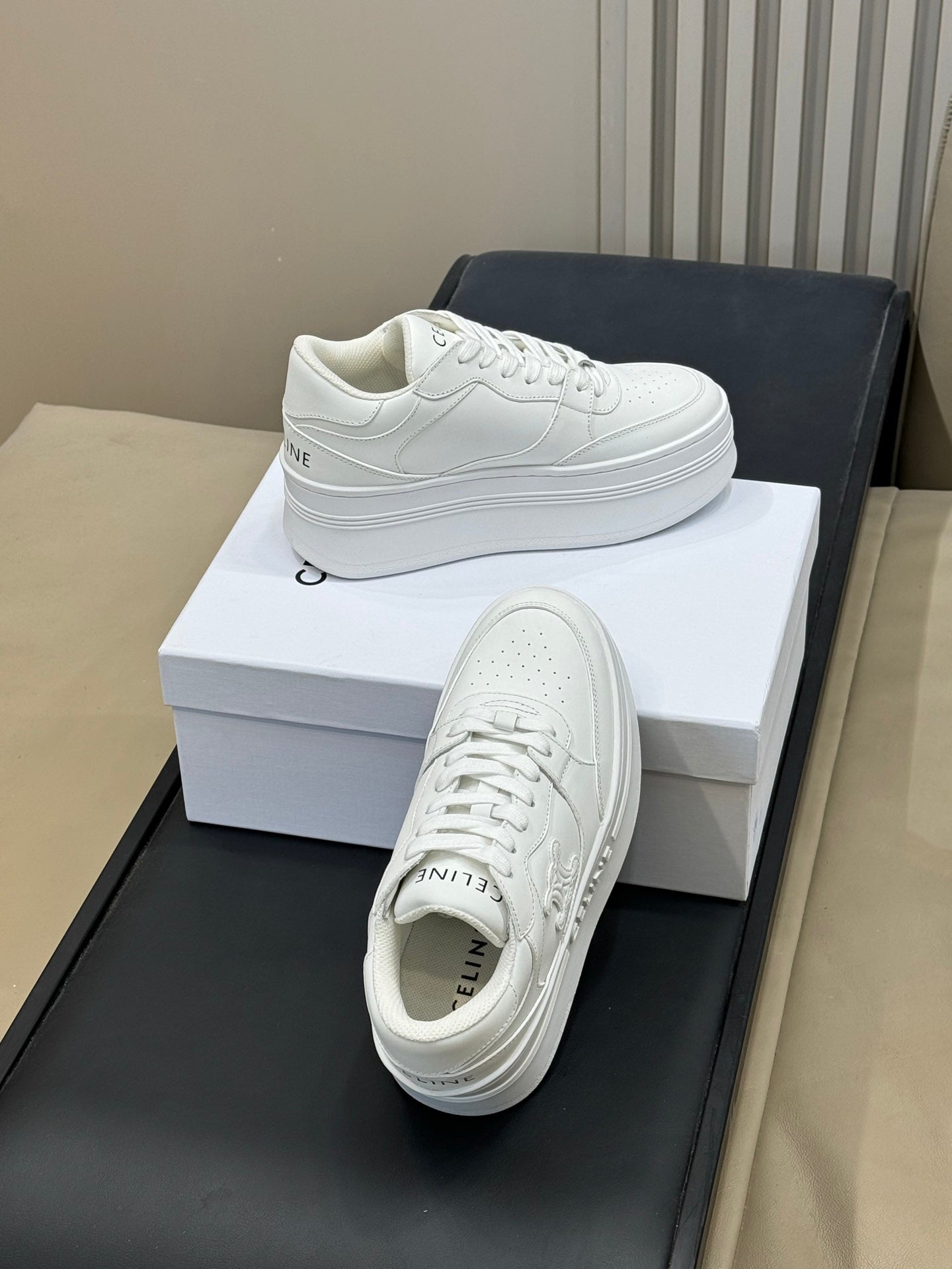 CELINE 26S WEDGE SNEAKERS IN WHITE CALFSKIN