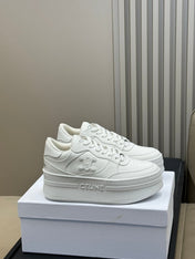 CELINE 26S WEDGE SNEAKERS IN WHITE CALFSKIN