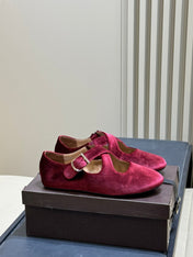 ALAIA 26S MARY JANE BALLET FLATS IN DARK RED VELVET