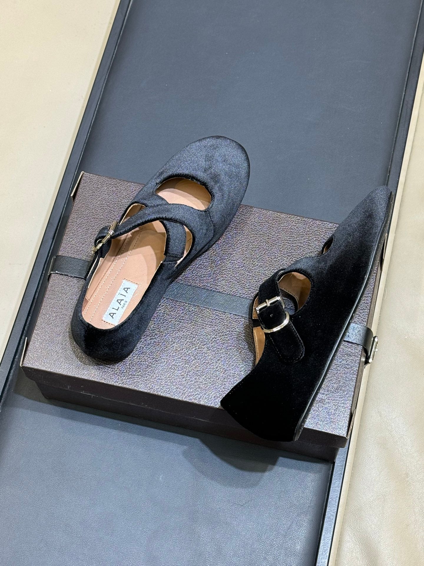 ALAIA 26S MARY JANE BALLET FLATS IN BLACK VELVET