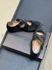 ALAIA 26S MARY JANE BALLET FLATS IN BLACK VELVET
