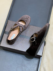 ALAIA 26S MARY JANE BALLET FLATS IN DARK BROWN VELVET