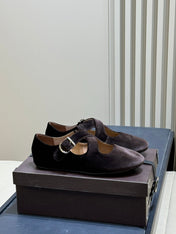ALAIA 26S MARY JANE BALLET FLATS IN DARK BROWN VELVET