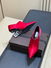 ALAIA 26S TRANSPARENT HIGH HEELS IN RED SATIN