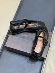 ALAIA 26S MARY JANE BALLET FLATS IN BLACK MESH AND GLOSSY CALFSKIN