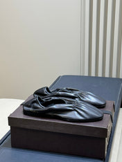 ALAIA 26S KNIT BALLET FLATS IN BLACK LAMBSKIN