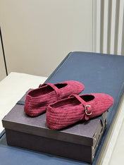 ALAIA 26S KNIT BALLET FLATS IN DARK RED SUEDE