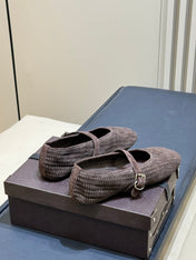 ALAIA 26S KNIT BALLET FLATS IN DARK BROWN SUEDE