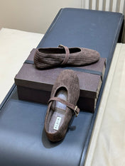 ALAIA 26S KNIT BALLET FLATS IN DARK BROWN SUEDE